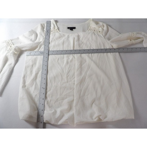 AB Studio Large Tunic Top White Boho Bell Sleeve Eyelet Lined Pleated Hippie Pea - Picture 8 of 11